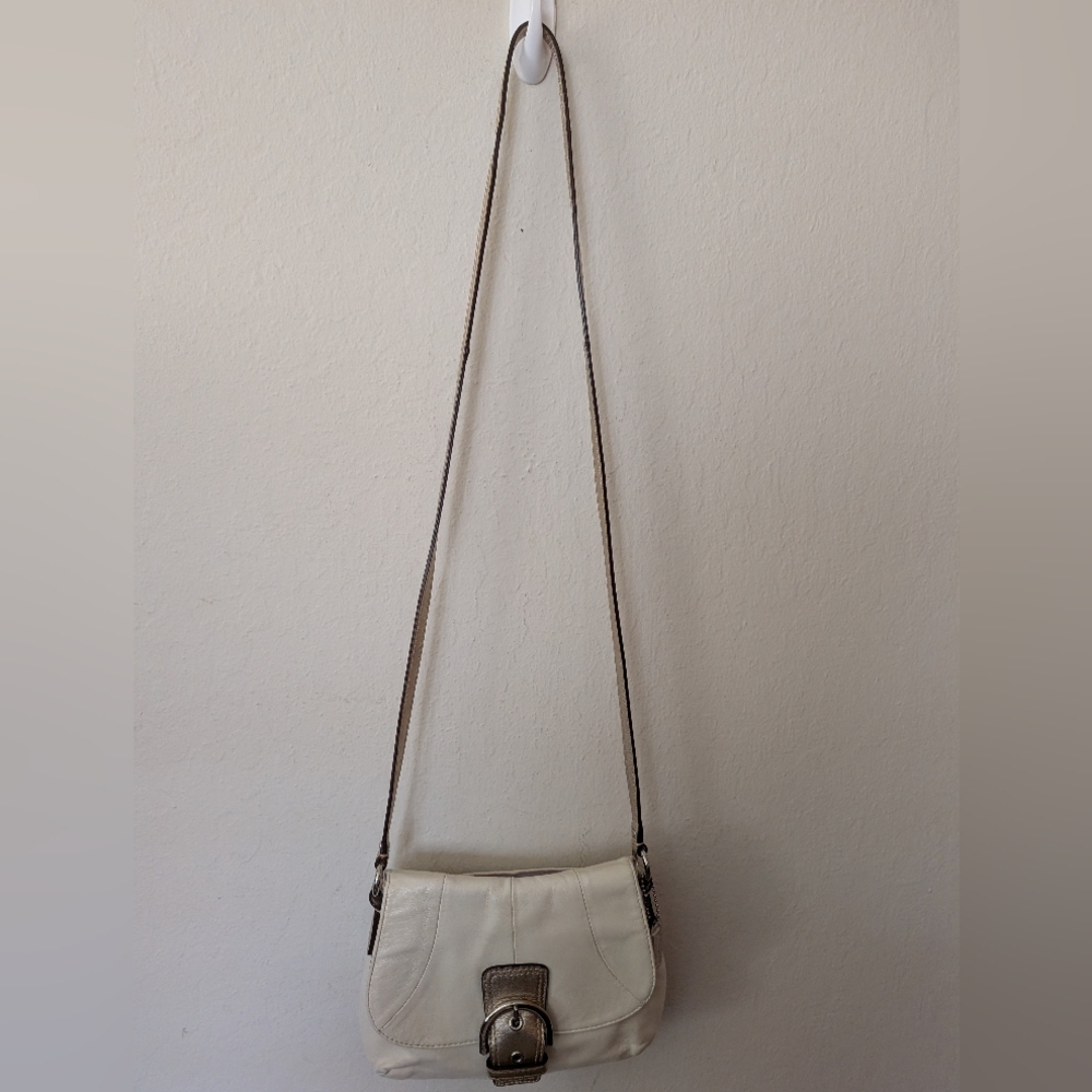 Coach Metallic Gold Leather Crossbody Bag Cream White - Picture 7 of 13